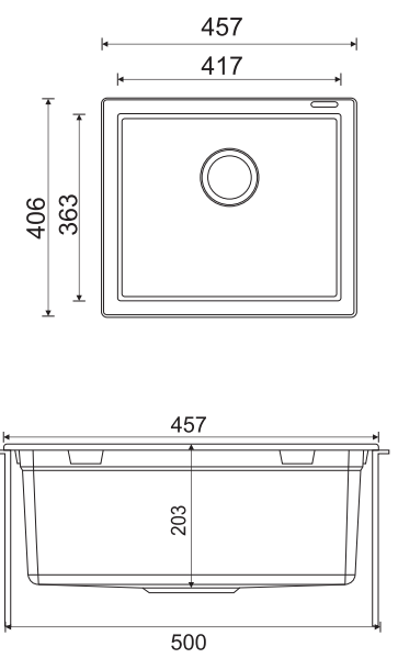 1 BOWL 610-42 WWK NTH - FRANKE - ( CARBON BLACK - EURODOMO - 457x406 mm - 18.2inchX16inch )