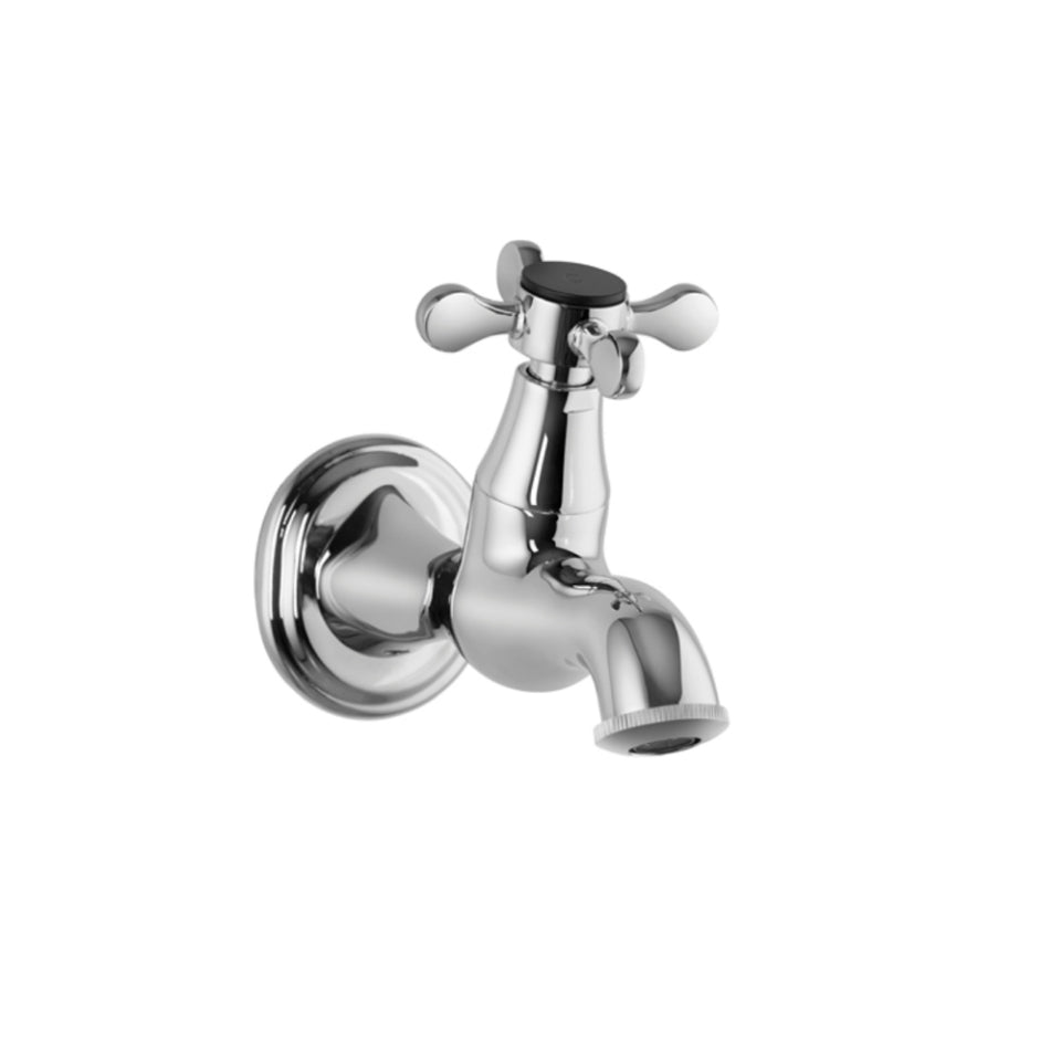 BIB COCK W/WALL FLANGE - JAQUAR FAUCETS - ( CHROME - QUEENS PRIME - 0x15 mm - 0inchX0.5inch )
