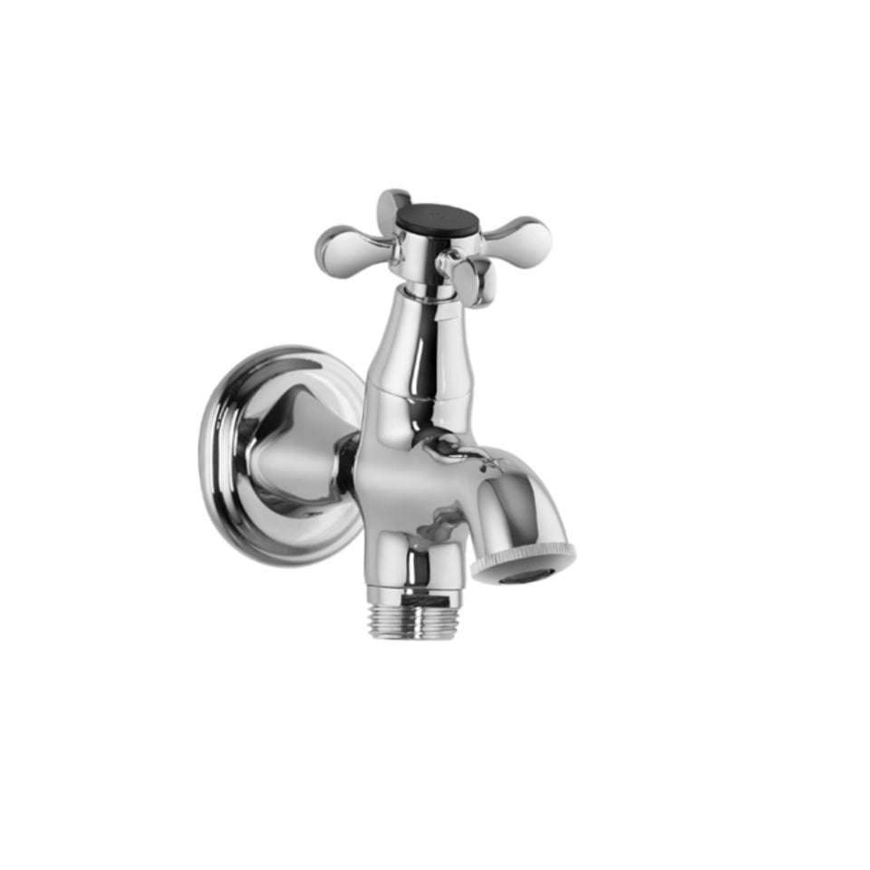 2 WAY BIB COCK W/WALL FLANGE - JAQUAR FAUCETS - ( CHROME - QUEENS PRIME - 0x20 mm - 0inchX0.75inch )
