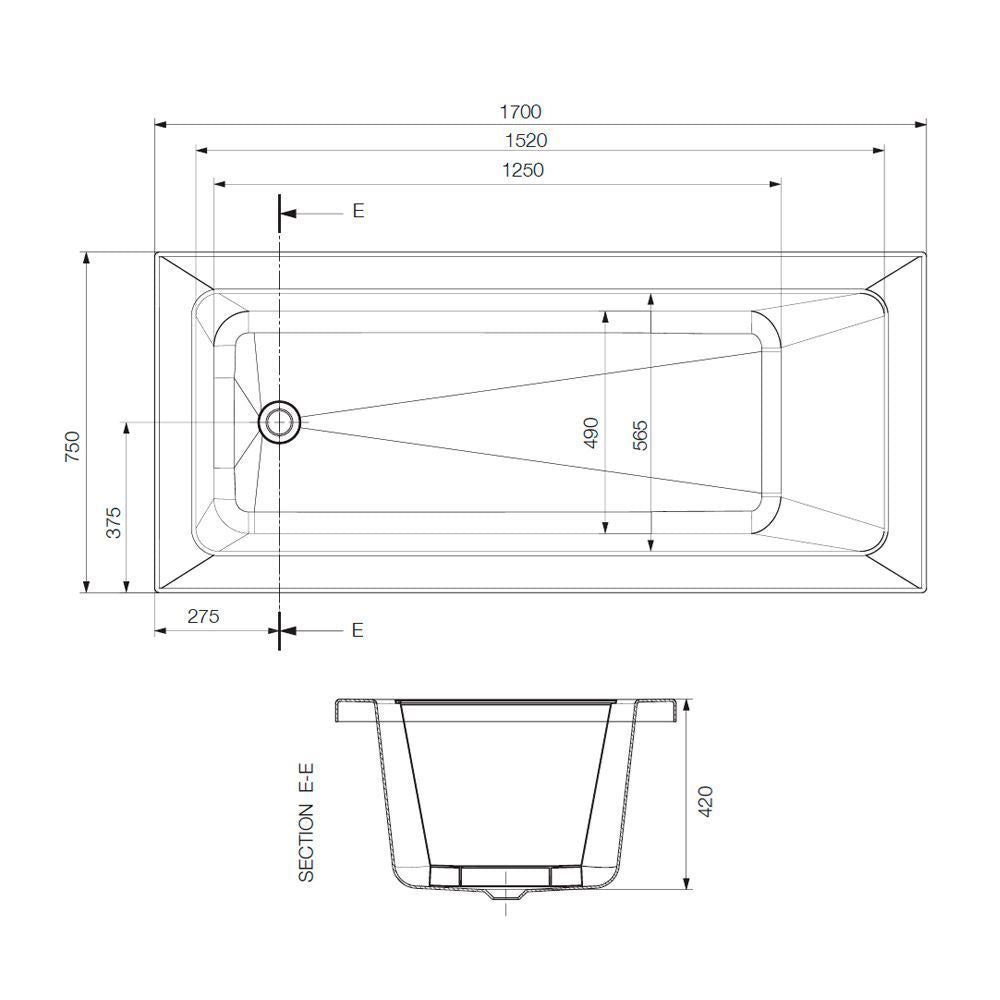 FONTE 170X75X42 BUILT IN BATH TUB - JAQUAR WELLNESS - ( WHITE - FONTE - 1700x750 mm - 68inchX30inch )