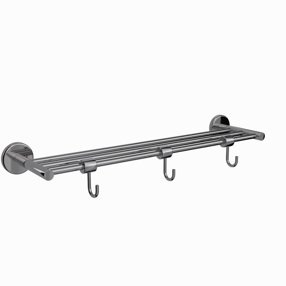 TOWEL RACK W/O HANGER BUT W/3 HOOKS - JAQUAR FAUCETS - ( BLACK CHROME - CONTINENTAL ACC. - 0x600 mm - 0inchX24inch )