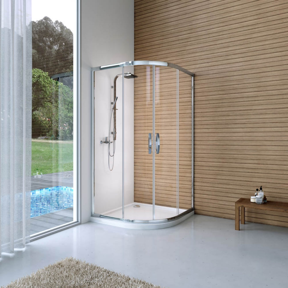 DELTA CORNER CURVED SLIDING DOOR H1950MM - JAQUAR ENCLOSURE - ( CHR - 6MM CLEAR GLASS - 1000x1000 mm - 39inchX39inch )