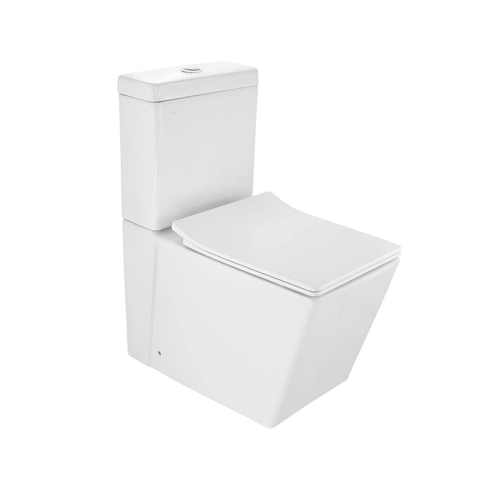 W/M RIMLESS BOWL S TRAP- 220 MM COUPLED W/DUAL FLUSH CISTERN & W/UF SOFT CLOSE SLIM SEAT COVER - JAQUAR SWARE - ( WHITE - KUBIX - 385x650 mm - 15.4inchX26inch )