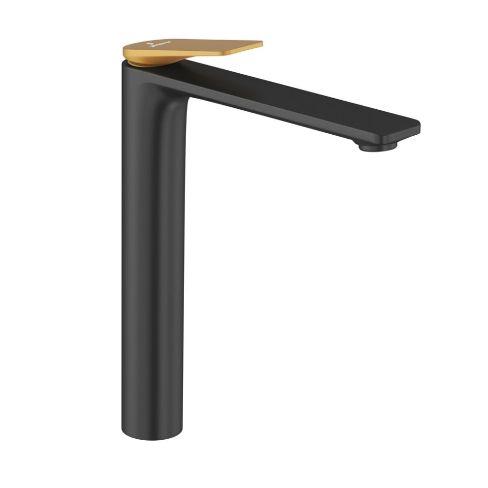 SINGLE LEVER HIGH NECK BASIN MIXER (LEVER-GOLD MATT PVD, BODY-BLACK MATT) - JAQUAR FAUCETS - ( GOLD MATT PVD/BLACK MATT - LAGUNA - 0x15 mm - 0inchX0.5inch )