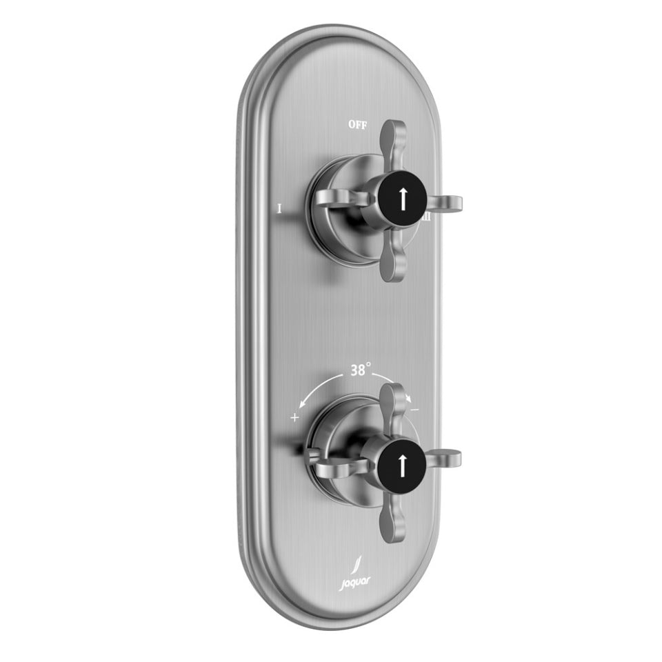 AQUAMAX EXPOSED PART KIT OF THERMOSTATIC SHOWER MIXER WITH 2-WAY DIVERTER WITH SLEEVE (COMPATIBLE WITH ALD-681N) - JAQUAR FAUCETS - ( STAINLESS STEEL - QUEENS PRIME - 0x15 mm - 0inchX0.5inch )