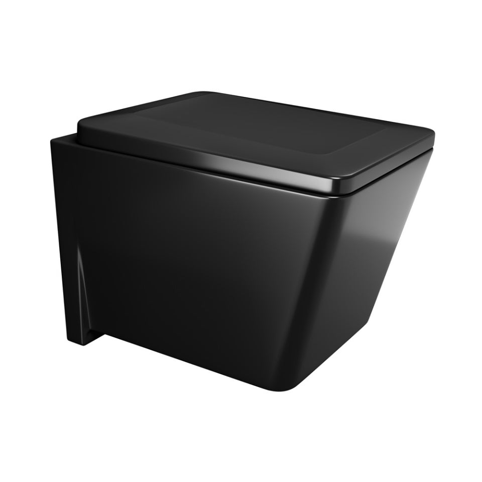RIMLESS BLIND INSTALLATION WALL HUNG WC WITH UF SOFT CLOSE SEAT COVER, HINGES AND ACCESSORIES SET (BOLT DISTANCE 7 INCH)- JAQUAR SWARE - ( BLACK MATT - KUBIX PRIME - 380x525 mm - 15.2inchX21inch )