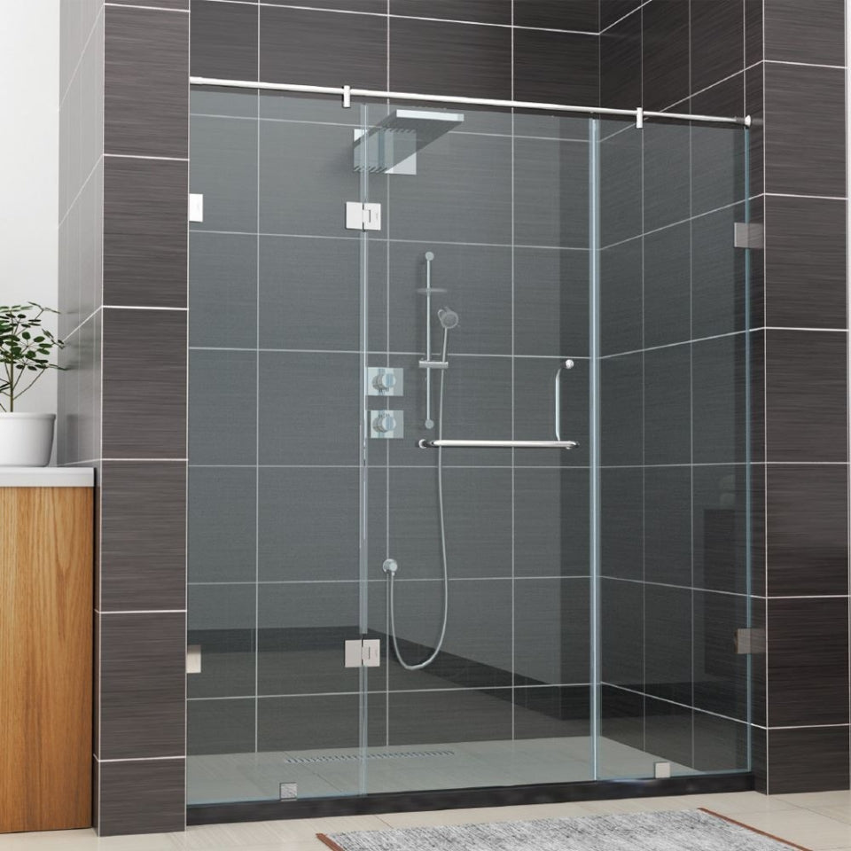 3 PART ENCL WITH G-G HINGES(2000-2400MM)- JAQUAR ENCLOSURE - ( CHROME - 8MM CLEAR TOUGHENED GLASS - 0x1950 mm - 0inchX77inch )