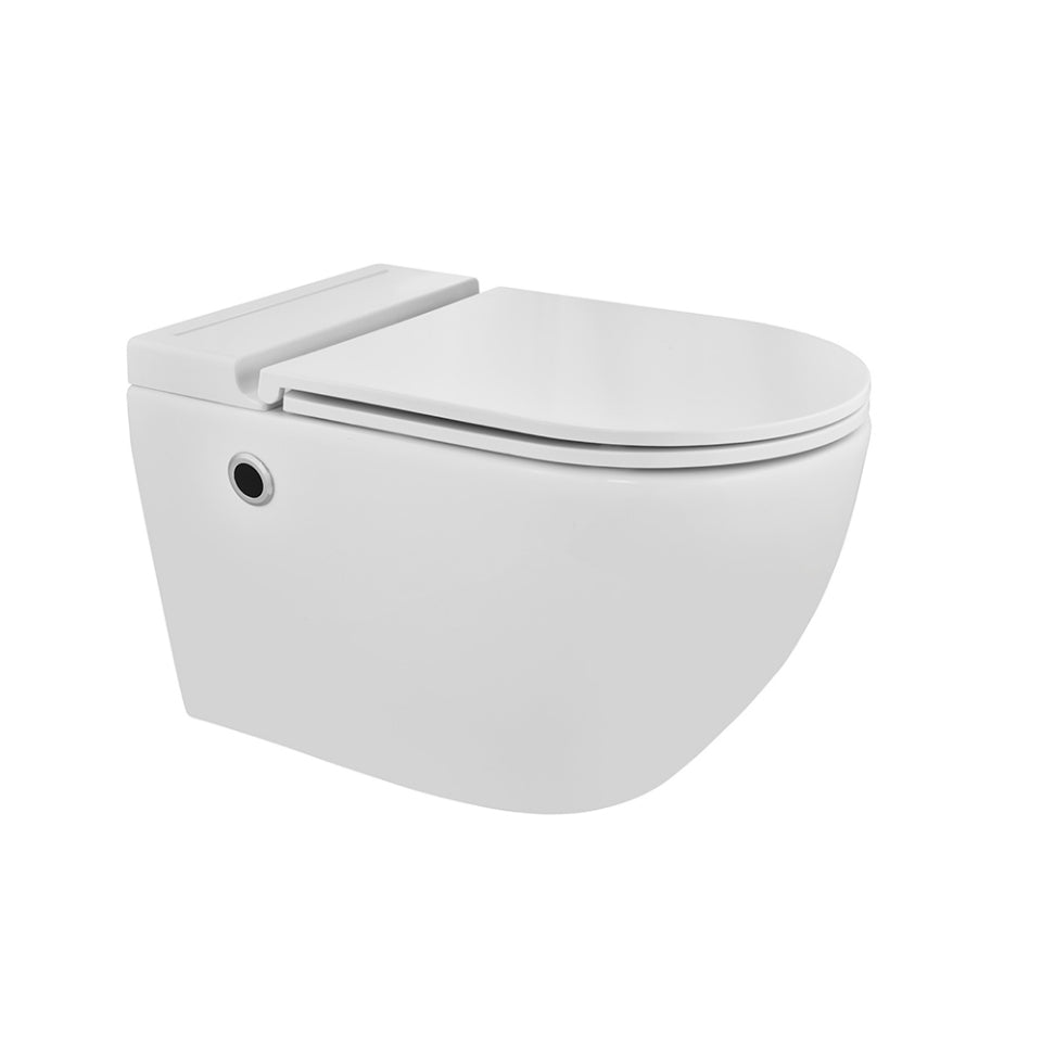 TANKLESS WALL HUNG WC WITH SENSOR AND LAZER LIGHT FLUSH, WITH BATTERY AND ELECTRIC OPERATED, UF SOFT CLOSE SLIM SEAT COVER, HINGES, ACCESSORIES SET ( BOLT DISTANCE 7)- JAQUAR SWARE - ( WHITE - OPAL - 360x580 mm - 14.4inchX23.2inch )
