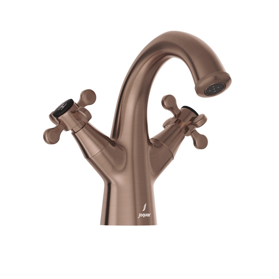 CENTRAL HOLE BASIN MIXER WITHOUT POPUP - JAQUAR FAUCETS - ( ANTIQUE COPPER - QUEENS PRIME - 0x15 mm - 0inchX0.5inch )