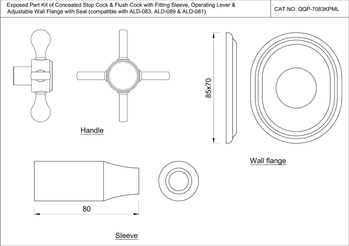 EXPOSED PART KIT FOR RIGHT CONCEALED STOP COCK (COLD ONLY)WITH FITTING SLEEVE, OPERATING LEVER & ADJUSTABLE WALL FLANGE - JAQUAR FAUCETS - ( ANTIQUE BRONZE - QUEENS PRIME - 0x0 mm - 0inchX0inch )