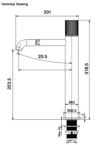 TALL PILLAR BASIN MIXER WITH PROGRESSIVE CARTRIDGE - AQUANT - ( MATT BLACK - - 0x15 mm - 0inchX0.5inch )