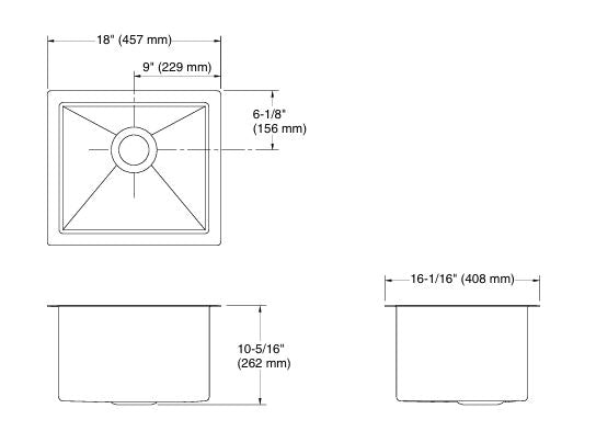 STRIVE TM SS SINGLE BOWL UNDERMOUNT FABRICATED (DEPTH 10INCH)W/STRAINER - KOHLER LUXURY - ( - LUXURY - 457x406 mm - 18.28inchX16.24inch )