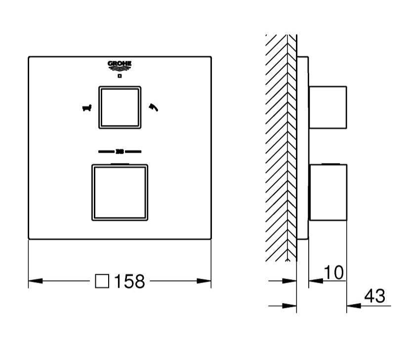 GROHTHERM CUBE THERMOSTATIC BATH MIXER, 2-WAY DIVERTER - GROHE -  ( CHROME - G4 - GROHTHERM CUBE - 0x0 mm - 0inchX0inch )
