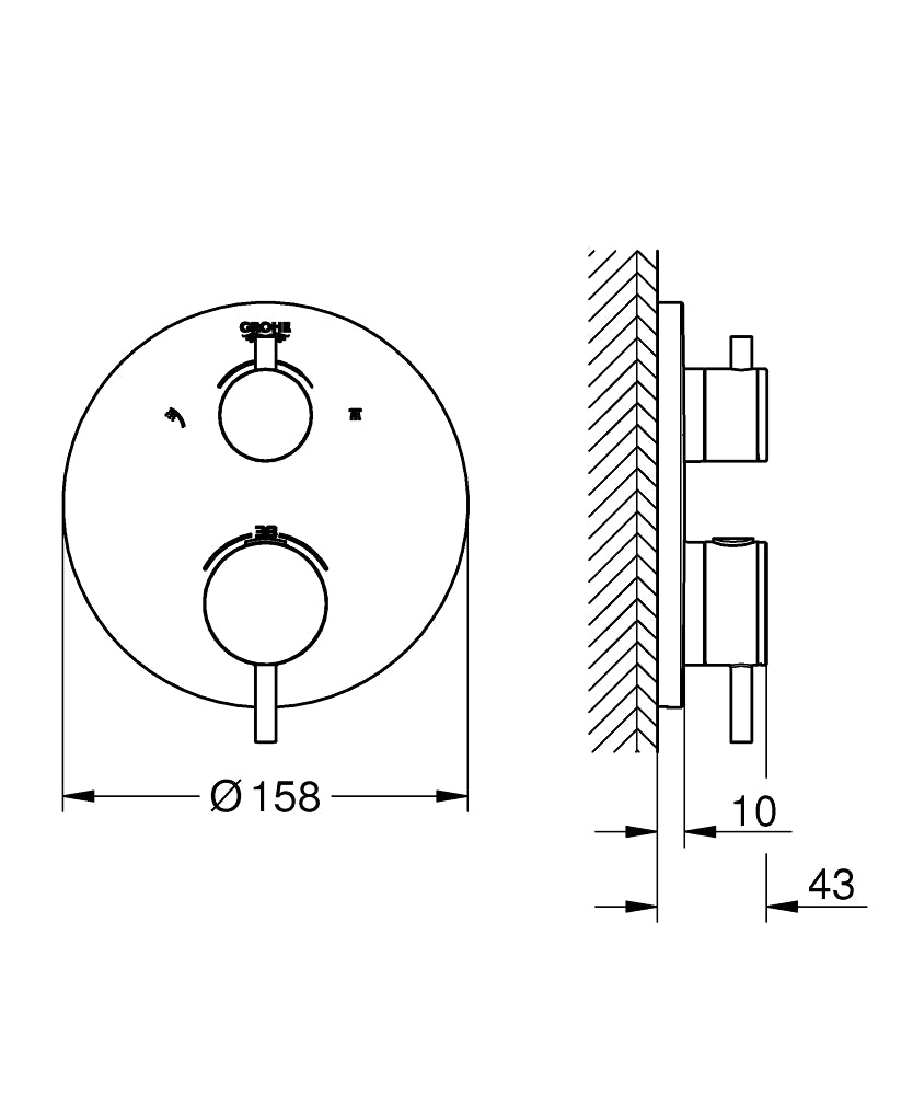 ATRIO THERMOSTATIC SHOWER MIXER-2-WAY DIVERTER - GROHE - ( BRUSHED HARD GRAPHITE - G5 - ATRIO - 0x15 mm - 0inchX0.6inch )