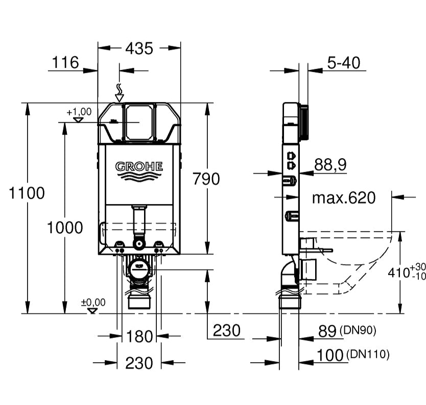 UNISET HALF FRAME FLUSHING CISTERN-SLIM- 3-6 L - GROHE -  ( CHROME - G3 - UNISET - 0x0 mm - 0inchX0inch )