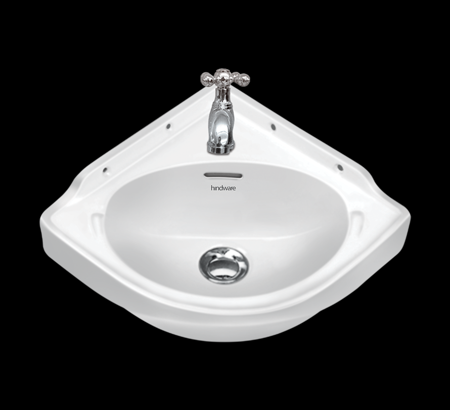 WASH BASIN CORNER - HINDWARE -  ( STAR WHITE - CORNER - 450x400 mm - 18inchX16inch )