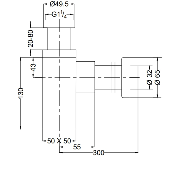 (PRUN)  BOTTLE TRAP WITH 12 & 7.5 INCH PIPE - AQUANT -  ( CHROME -  - 0x32 mm - 0inchX1.28inch )