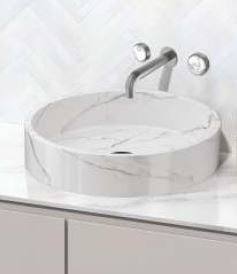 TABLE MOUNTED ROUND WASH BASIN WITH POP-UP & WASTE COUPLING - AQUANT - ( CARRARA MARBLE - - 0x400 mm - 0inchX16inch )