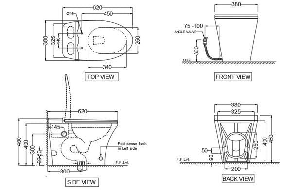 TANKLESS SINGLE PIECE WC S TRAP-300MM W/UF SOFT CLOSE SLIM SC - JAQUAR SWARE - ( WHITE - TANKLESS WC - 590x360 mm - 14.4inchX0inch )