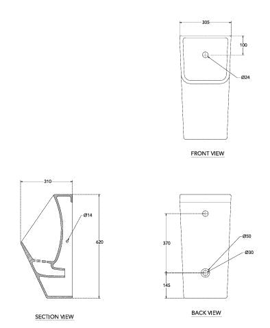 URINAL EDGE SENSO WITH INTEGRATED SENSOR - HINDWARE - ( STAR WHITE - ITALIAN - 310x305 mm - 12.4inchX12.2inch )