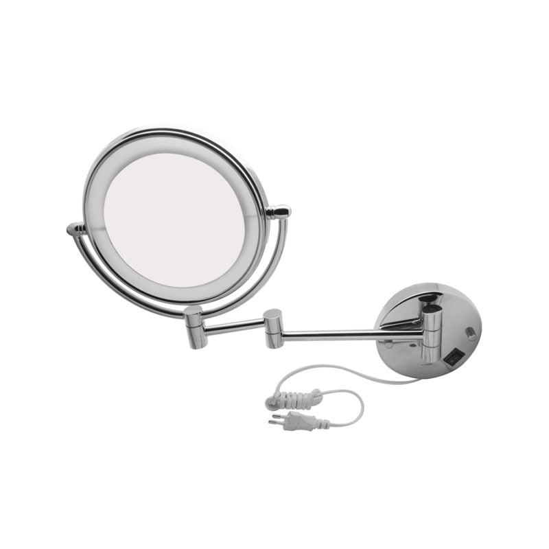 MAGNIFYING MIRROR W/LED ROUND W/FOCUS LIGHT - VIKING -  ( POLISHED  CHROME -  - 0x200 mm - 0inchX8inch )