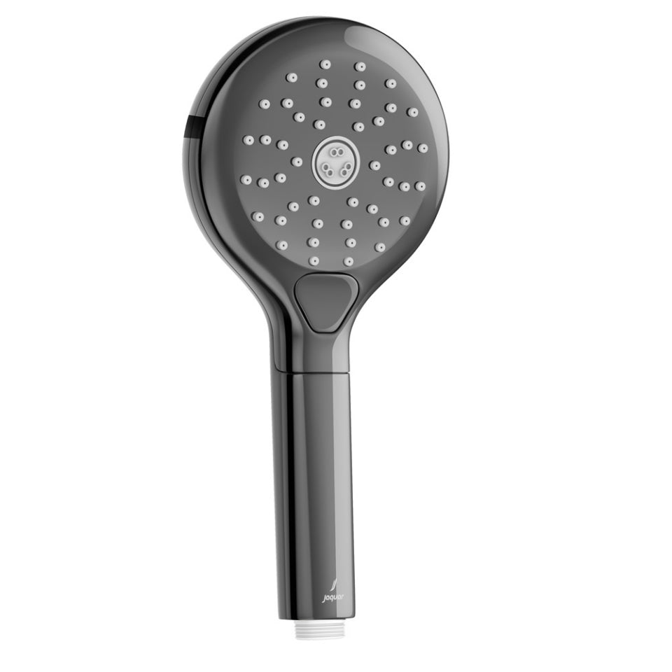 MEDLEY HAND SHOWER 120MM ROUND SHAPE TRIFLOW (SWIRL, MASSAGE & RAIN)ABS BODY WITH RUBIT CLEANING SYSTEM WITHOUT HOSE - JAQUAR FAUCETS - ( BLACK CHROME - MEDLEY SHOWER - 0x15 mm - 0inchX0.5inch )