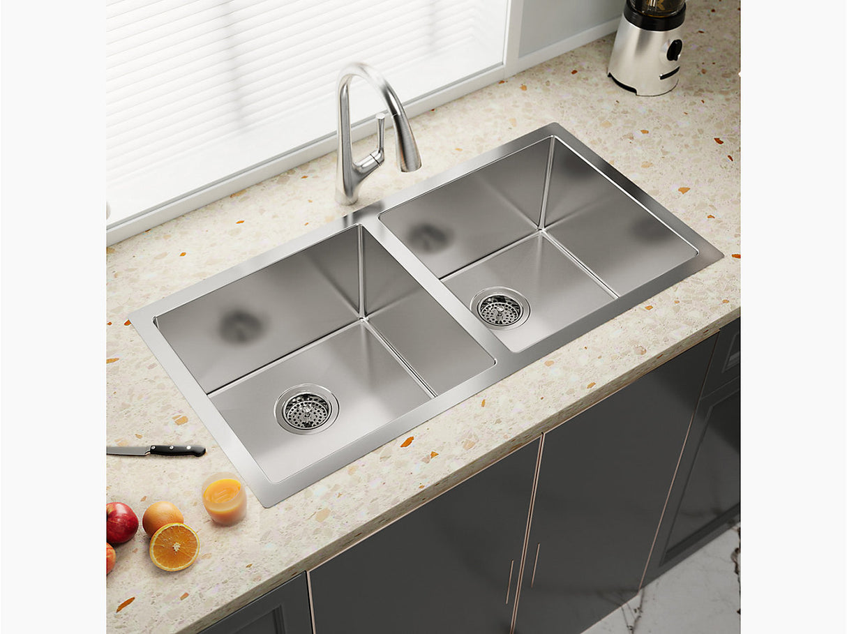 STRIVE TM SS DOUBLE BOWL UNDERMOUNT FABRICATED (DEPTH 10.16 INCH)W/STRAINER - KOHLER LUXURY - ( - LUXURY - 914x457 mm - 36.56inchX18.28inch )