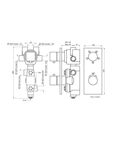 THERMATIK-S CONCEALED THERMOSTAT WITH CONTROL UNIT FOR 4-OUTLETS & INTEGRATED SHUT-OFF VALVE - ARTIZE FAUCET - ( ANTIQUE COPPER - THERMATIK-S - 0x20 mm - 0.8inchX0inch )