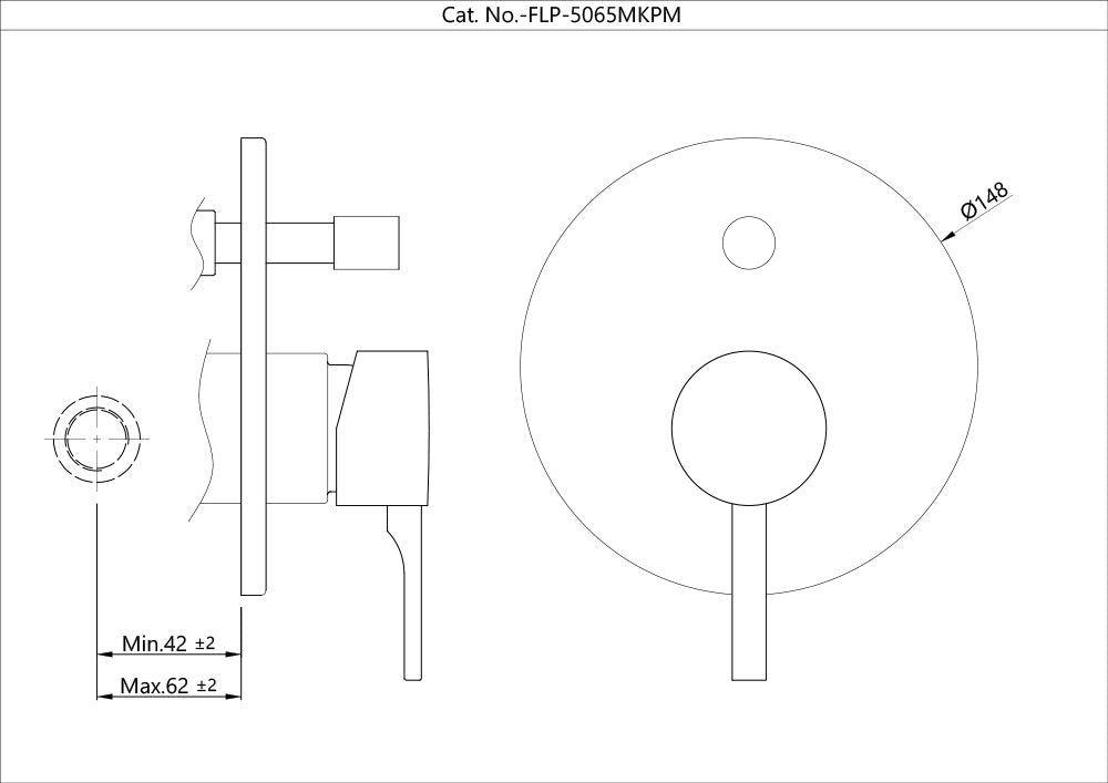 EXPOSED PART KIT OF SINGLE LEVER IN-WALL DIVERTER (COMPATIBLE IN-WALL PART ALD-065M IS SOLD SEPARATELY) - JAQUAR FAUCETS - ( BLACK MATT - FLORENTINE PRIME - 0x15 mm - 0inchX0.5inch )