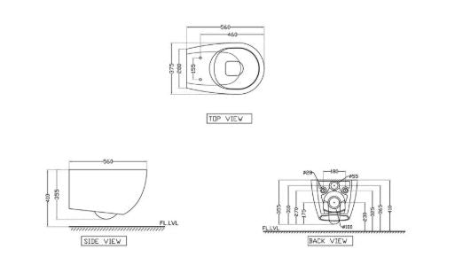 WALL HUNG RIMLESS WC W/S.COVER & ACC.( BOLT DISTANCE 7INCH)- ARTIZE SWARE - ( WHITE MATT - SIGNAC - 375x560 mm - 15inchX22.4inch )