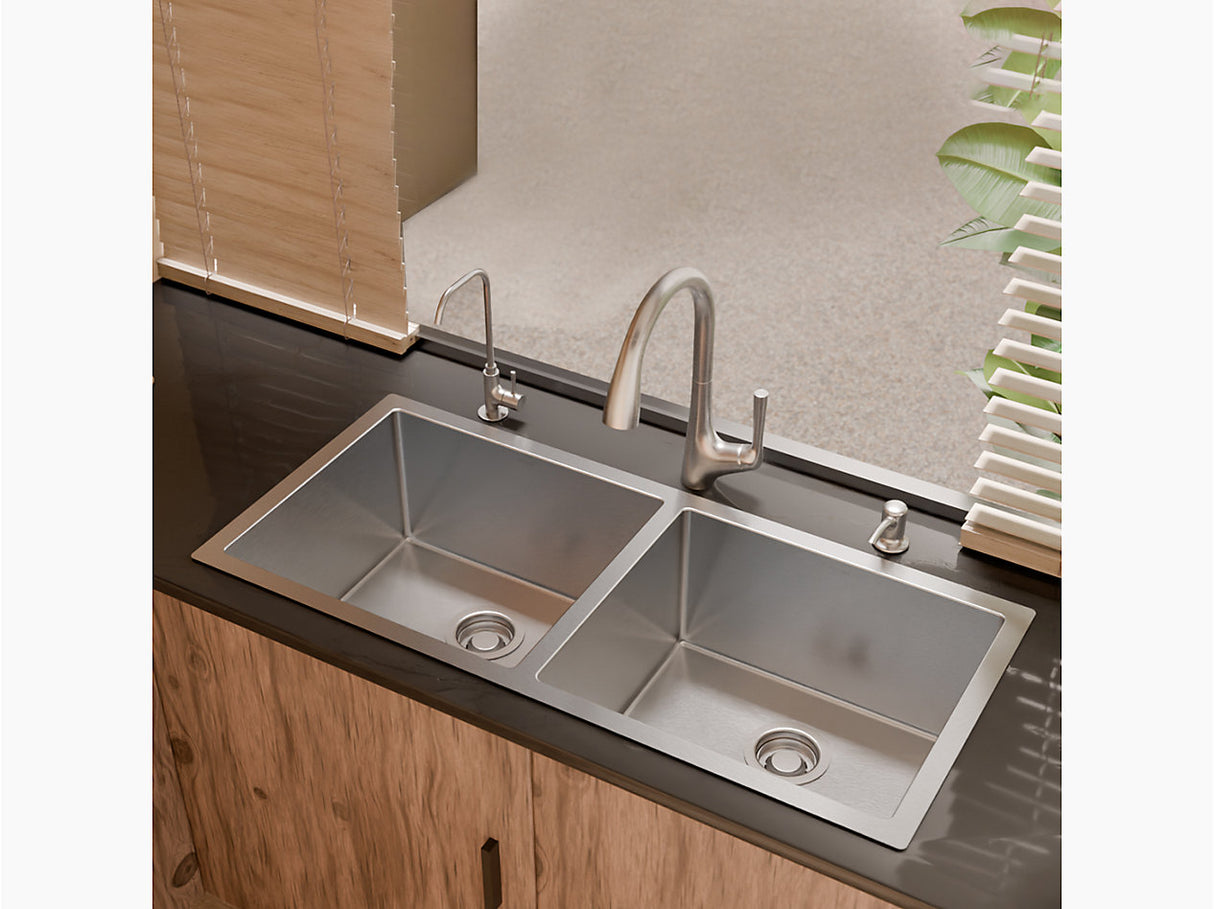 STRIVE TM SS DOUBLE BOWL FABRICATED (DEPTH 10.16 INCH)W/STRAINER - KOHLER LUXURY - ( - LUXURY - 1000x450 mm - 40inchX18inch )