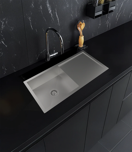 1 BOWL WITH DRAINBOARD (DEPTH 8INCH) THK 1MM - CARYSIL -  ( MATT - MICRO RADIUS R10 - 900x450 mm - 36inchX18inch )