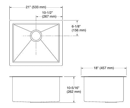 STRIVE TM SS SINGLE BOWL UNDERMOUNT FABRICATED (DEPTH 10INCH)W/STRAINER - KOHLER LUXURY - ( - LUXURY - 533x457 mm - 21.32inchX18.28inch )