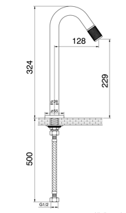 MOUTH OPERATED TALL BRASS MOUNTED BASIN TAP - AQUANT -  ( GRAPHITE GREY -  - 324x0 mm - 12.96inchX0inch )