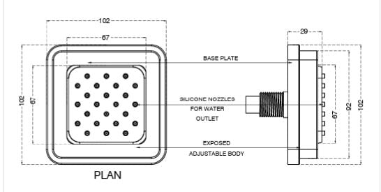 POWDER FLOW BODY SHOWER W/EXP INSTAL - AQUANT - ( BRUSHED GOLD - BODY JET - 100x100 mm - 4inchX4inch )