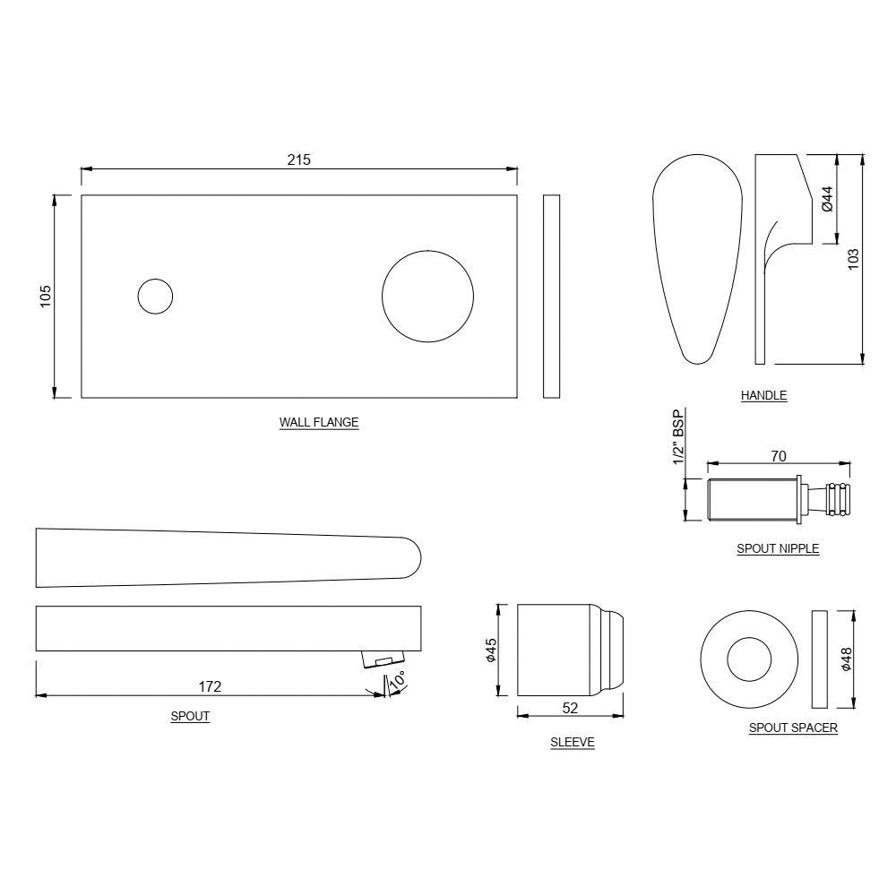 EXPOSED PART KIT OF SINGLE LEVER BASIN MIXER WALL MOUNTED - JAQUAR FAUCETS - ( BLACK CHROME - VIGNETTE PRIME - 0x15 mm - 0inchX0.5inch )