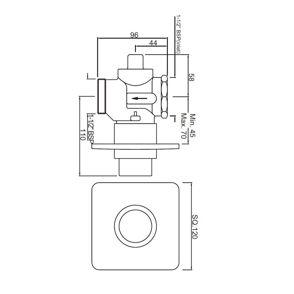 METROPOLE CONCEALED FLUSH VALVE (40 MM) WITH EXPOSED SHUT-OFF PROVISION AND SQUARE COVER PLATE - JAQUAR FAUCETS - (BLACK CHROME - FLUSH VALVE - 0x40 mm - 0inchX1.6inch)