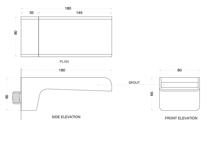 BRASS WATERFALL BATH SPOUT - AQUANT -  ( CHROME -180X80 mm-7.2inchX3.2inch )