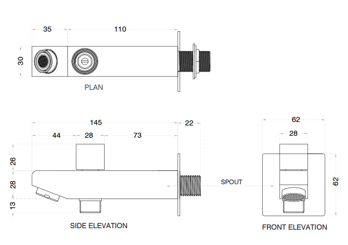 BUTTON SPOUT - AQUANT -  ( MATT BLACK -  - 0x0 mm - 0inchx0inch )