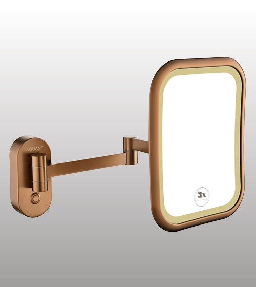 BRASS MIRROR WITH DUAL LED LIGHT SQUARE - AQUANT - ( BRUSHED ROSE GOLD - ACCESSORIES - 250x190 mm - 10inchX7.6inch )
