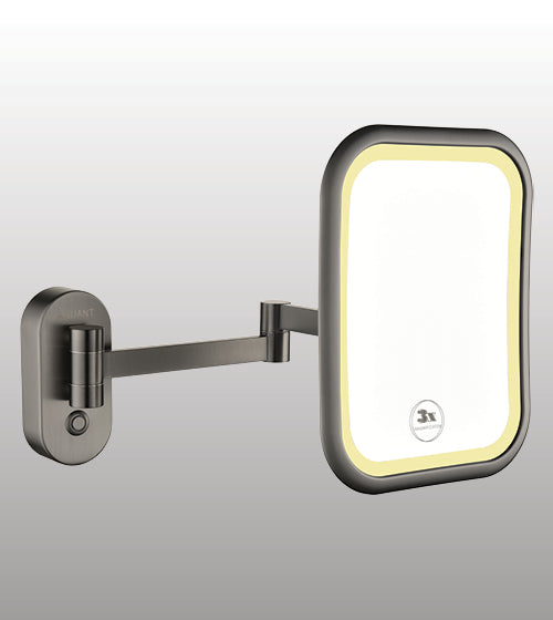 BRASS MIRROR WITH DUAL LED LIGHT SQUARE - AQUANT - ( GRAPHITE GREY - ACCESSORIES - 250x190 mm - 10inchX7.6inch )