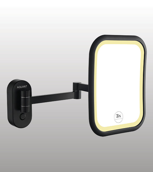 BRASS MIRROR WITH DUAL LED LIGHT SQUARE - AQUANT - ( MATT BLACK - ACCESSORIES - 250x190 mm - 10inchX7.6inch ) - ( MATT BLACK - ACCESSORIES - 250x190 mm - 10inchX7.6inch )