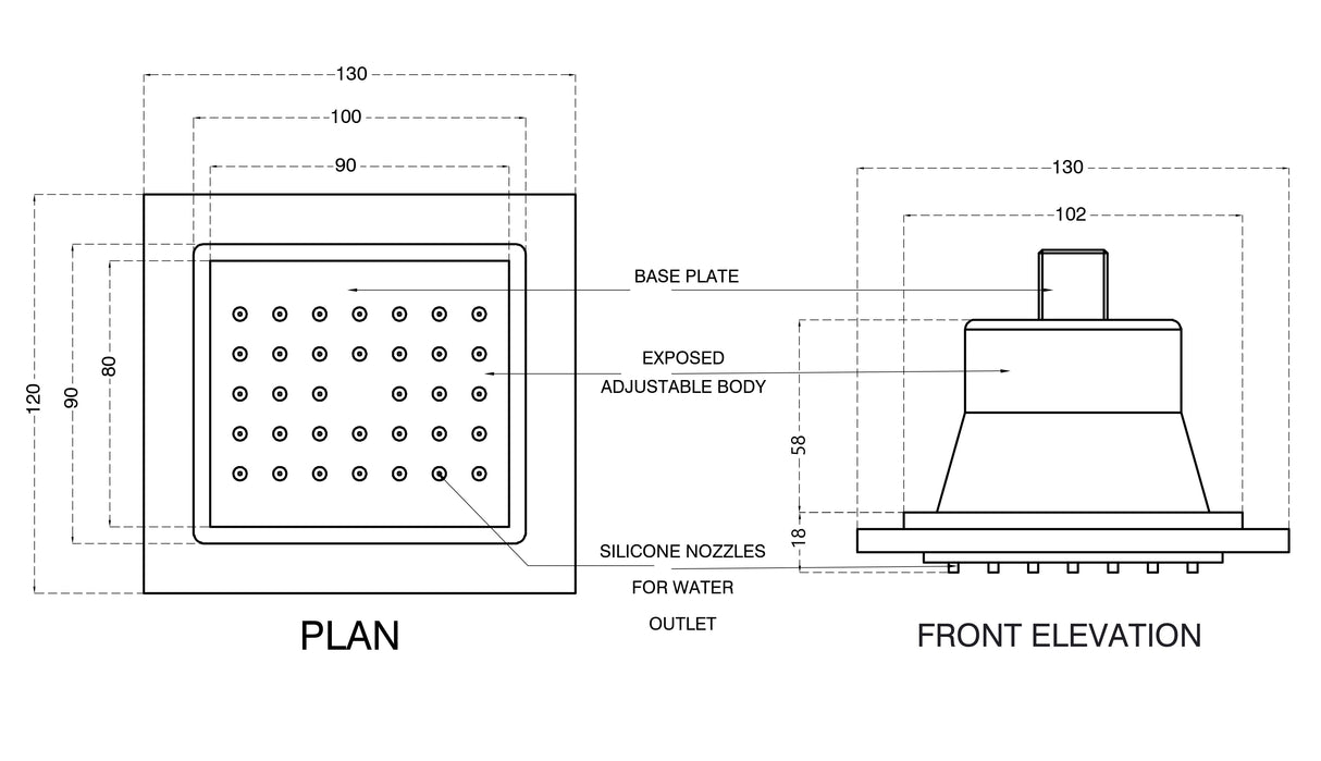 BRASS BODY SHWER BUILT IN CONC.SYSTEM - AQUANT -  ( ROSE GOLD -  - 140x140 mm - 6inchX6inch )