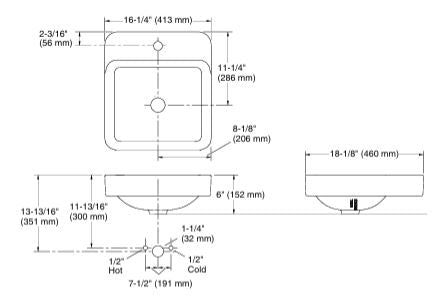 FOREFRONT-TABLE TOP BASIN W/FAUCET HOLE - KOHLER PREMIUM - ( WHITE - PREMIUM - 460x413 mm - 18.5inchX16.5inch )