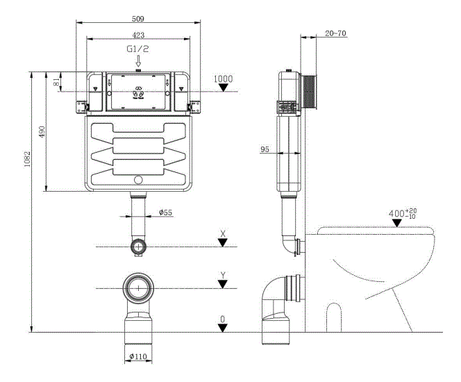 CONCEALED PNEUMATIC CISTERN - AQUANT - ( - - 717x95 mm - 28.68inchX3.8inch )