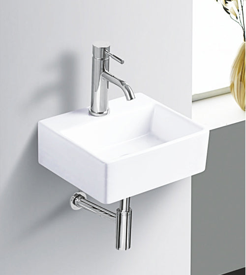TABLE WALL MOUNTED WASH BASIN W/TAP HOLE - AQUANT - ( WHITE - - 330x295x125 mm - 13.2inchX11.8inchX5inch )