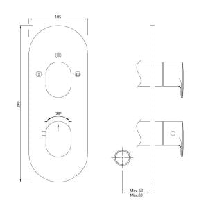 (PRUN) AQUAMAX THERMOSTATIC SHR MXR 2IN3OUT - JAQUAR FAUCETS -  ( ANTIQUE COPPER - OPAL PRIME - 0x20 mm - 0inchX0.75inch )