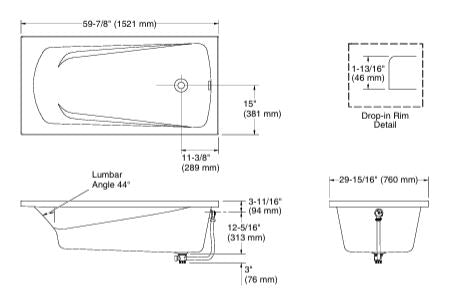 DUO BATHTUB - KOHLER PREMIUM - ( WHITE - PREMIUM - 1525x762 mm - 61inchX30inch )
