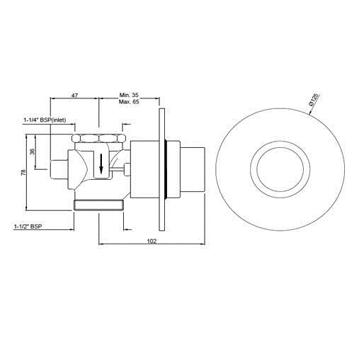 METROPOLE FLUSH VALVE (CONCEALED BODY)WITH EXPOSED SHUT OFF PROVISION & WITH ROUND FLANGE - JAQUAR FAUCETS - ( ANTIQUE BRONZE - FLUSH VALVE - 0x32 mm - 0inchX1.28inch )