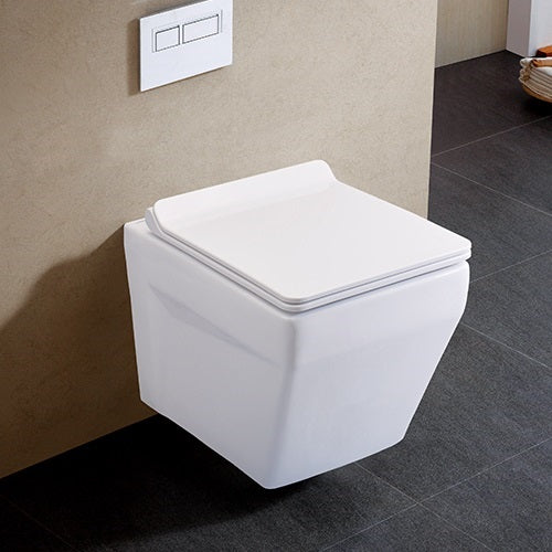 (PRUN) RIMLESS W/HUNG WC W/SLIM UF SEAT COVER ( BOLT DISTANCE 7INCH) - AQUANT -  ( WHITE -520mmX360mm- 0inchx0inch )